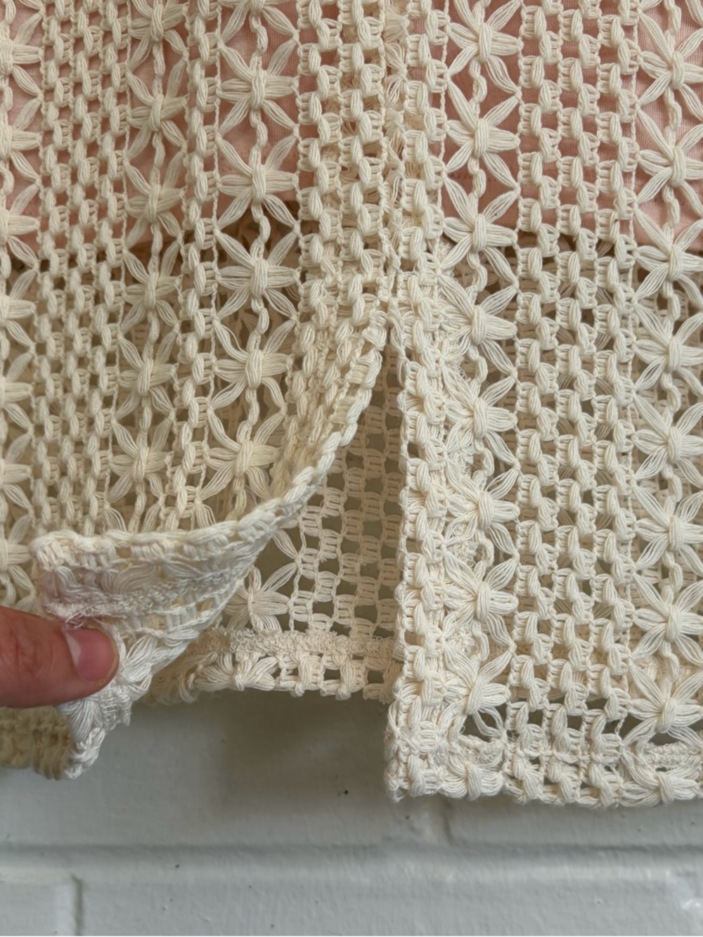 Free People Cream & Blush Honeycomb Crochet Midi Skirt, SZ 10 - Picture 7 of 9